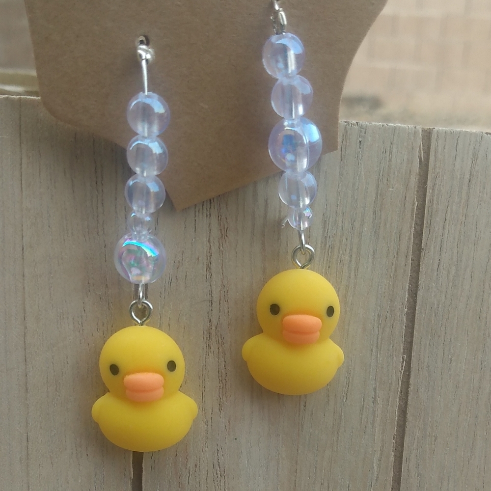 *Bubble duck earrings! Long dangle French drop style earrings for pierced ears